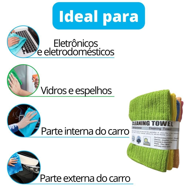 Kit 10 Panos De Limpeza Microfibra alta absorção Multiuso