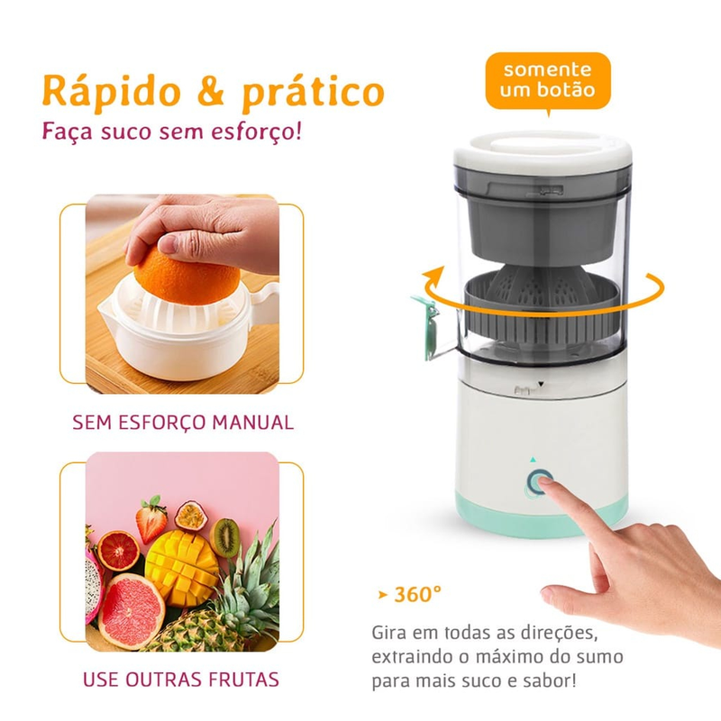 Espremedor De Laranja Frutas Elétrico Portátil Bivolt Extrator Recarregável USB