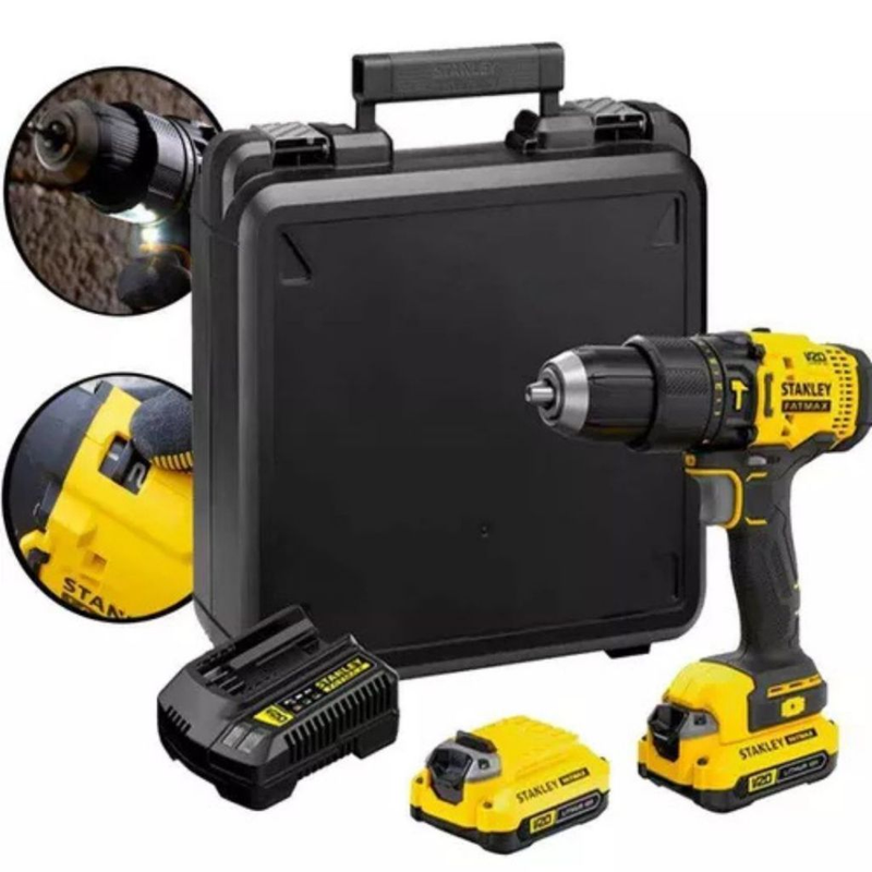 Parafusadeira Furadeira Impacto STANLEY 20v + 2 Baterias 1.5Ah + Carregador bivolt