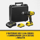Parafusadeira Furadeira Impacto STANLEY 20v + 2 Baterias 1.5Ah + Carregador bivolt