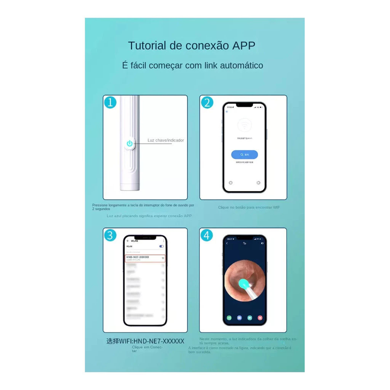 Kit De limpador de Ouvido Com Câmera Inteligente Sem Fio Para iPhone iPad Android