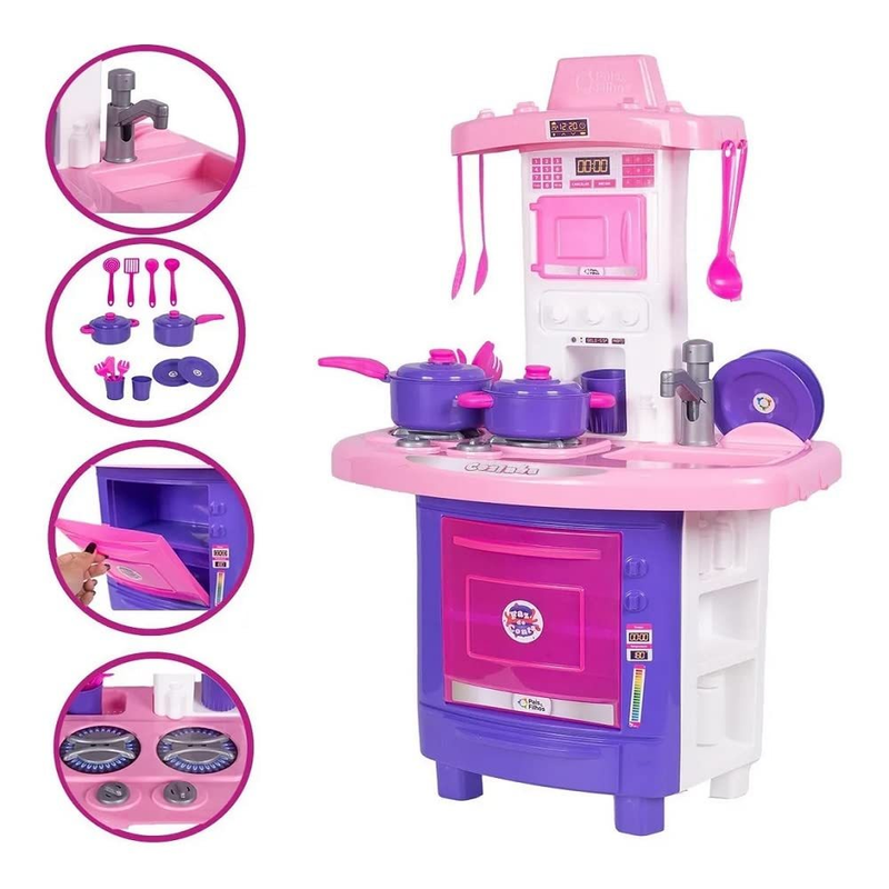 Kit Cozinha Faz de Conta e Geladeira Sonho de Menina Kit Completo Rosa