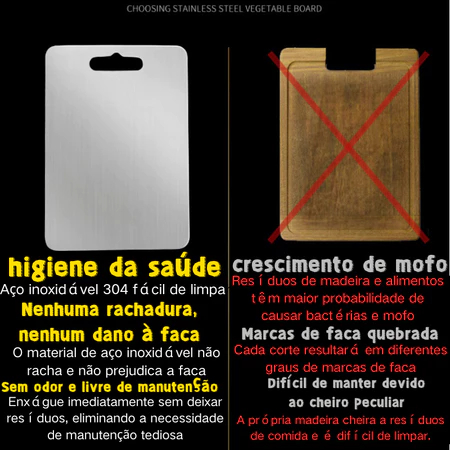 Tábua De Corte 304 Aço Inoxidável Antibacteriana À Prova De Mofo + Brinde jogo de facas