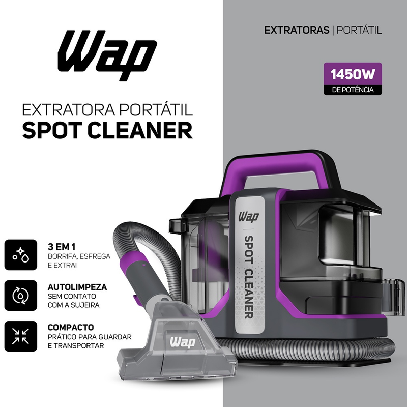 Extratora Higienizadora Portátil Borrifa Esfrega e Extrai Sujeira Colchão Sofá W3 1450W Wap
