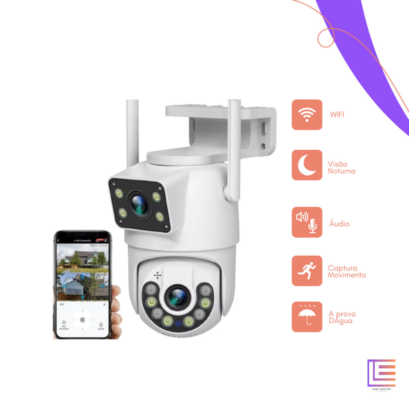 Camera View Dupla PRETO 360° Detection Humana Wifi 