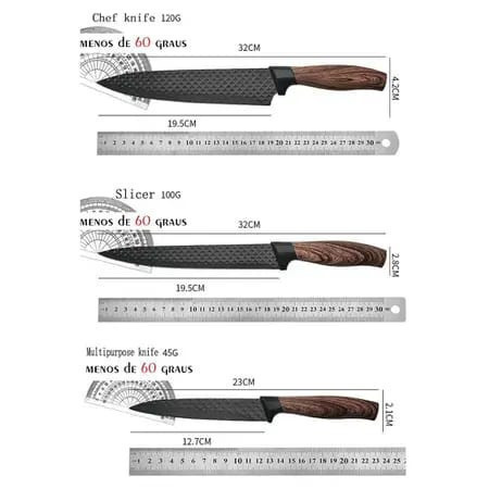 Conjunto De Facas Inox 6 Peças Antiaderente 